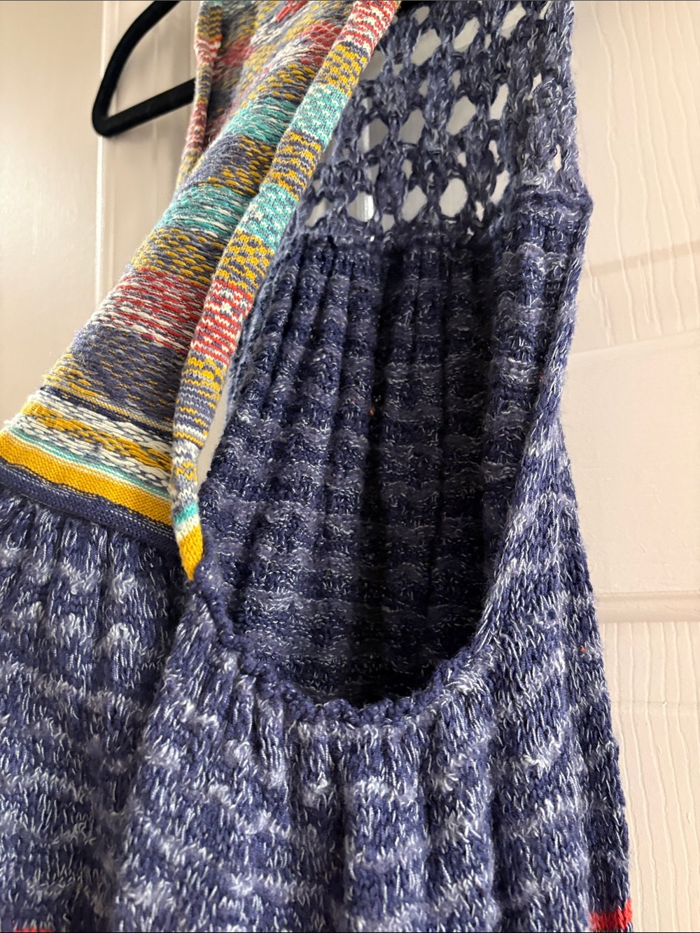 Free People Blue Crochet Bodice Multi-Stripe Knit Cover-Up Dress - Picture 7 of 8
